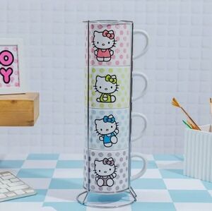 HELLO KITTY Polka Dots 4-Piece 3oz Stackable Espresso Ceramic Mug